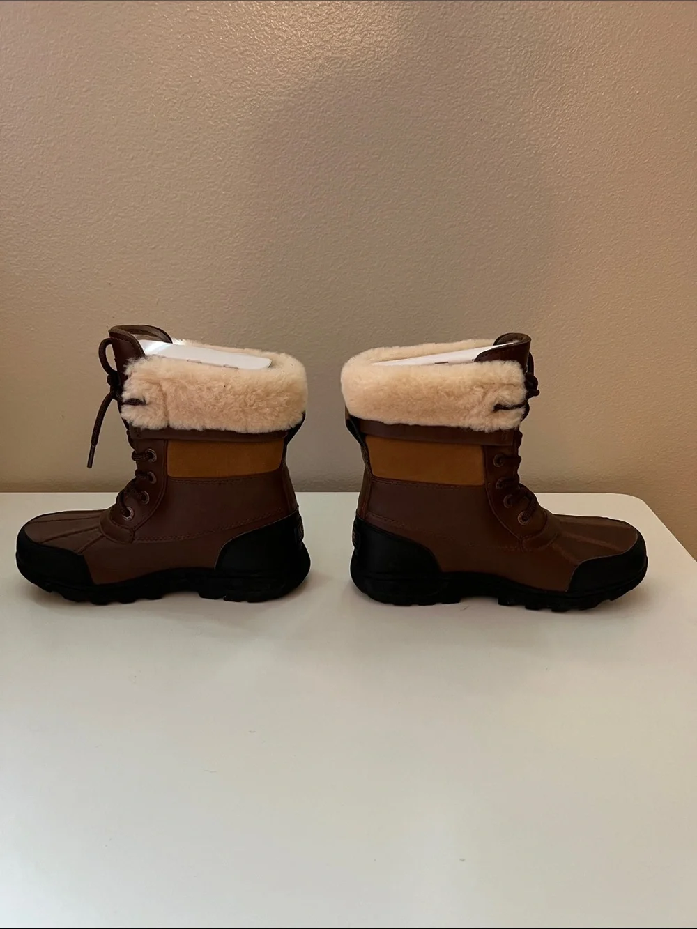 UGG Kids Butte ll Brown Black Shearling Lined Weatherproof Lace Up Boots